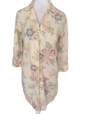Lauren Ralph Lauren Small Cream Floral Button Nightshirt Cottagecore Lounge